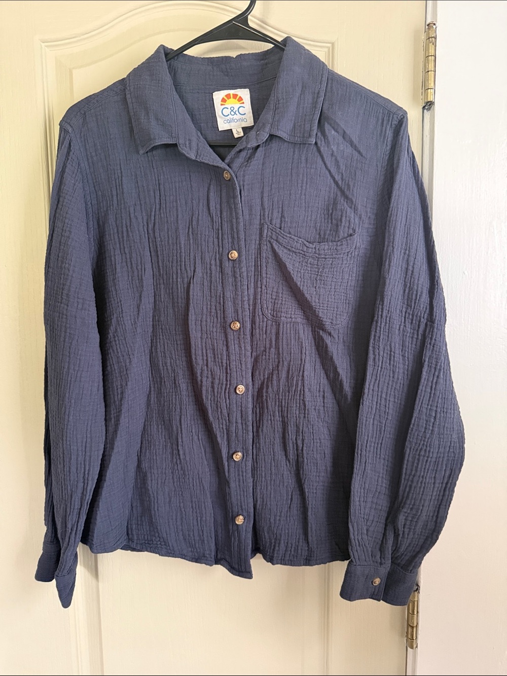 C&C California Gauzy Navy Button-Down Shirt